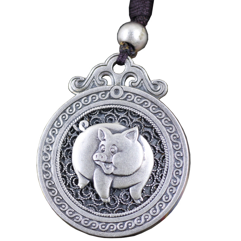 吊坠小银纯银生肖萌猪财神本命年简约猪银男女项坠