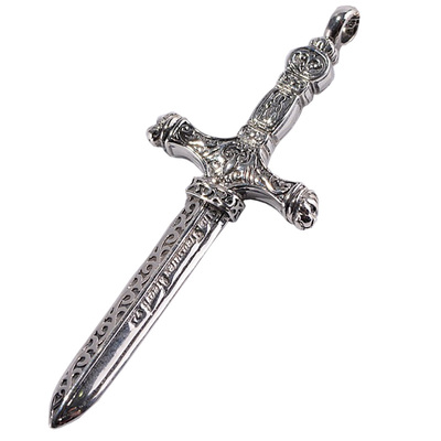 s925纯银宝剑吊坠项链男款欧版剑形雕花达摩克利斯之剑项坠