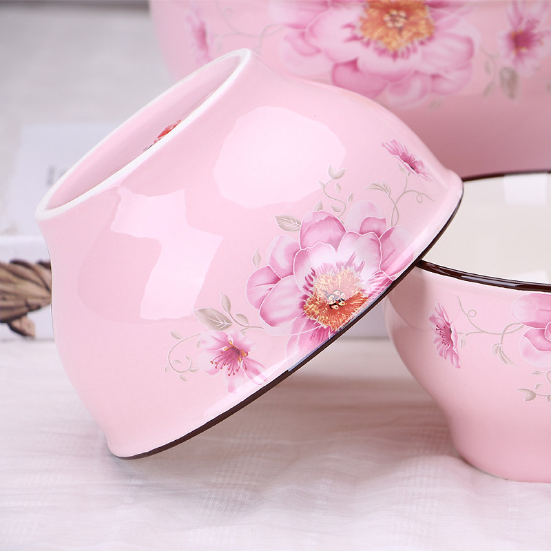 红杜鹃景德镇陶瓷器家用碗盘套装面碗小饭碗小汤碗碟盘子餐具组合