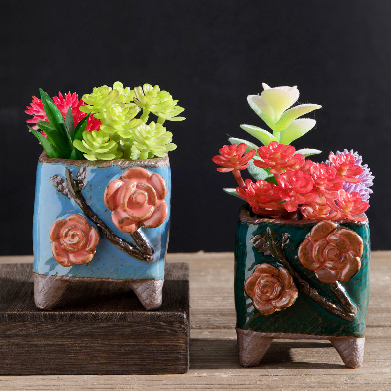 手工花盆韩式手绘捏花多肉透气雕刻可爱爱肉花盆