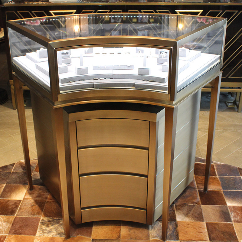 圆形珠宝金属展示柜不锈钢黄金首饰奢侈品展柜中岛商用展示柜