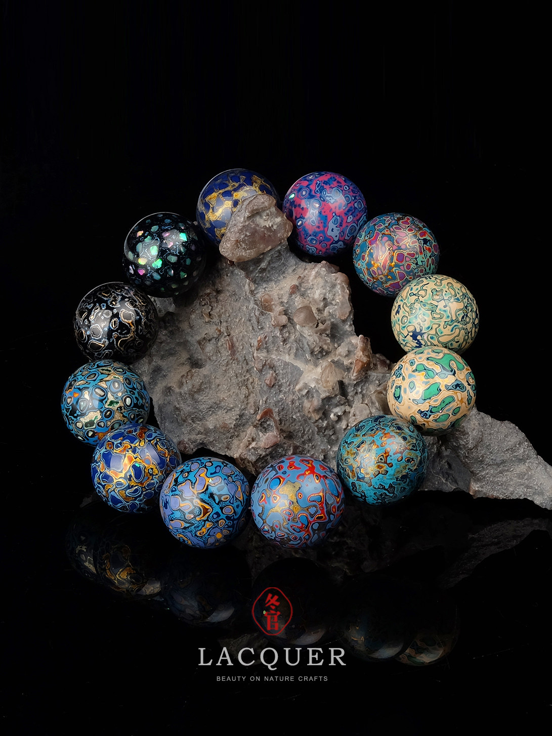 冬官漆器大漆多宝佛珠手串男士彩虹非遗手工佛珠