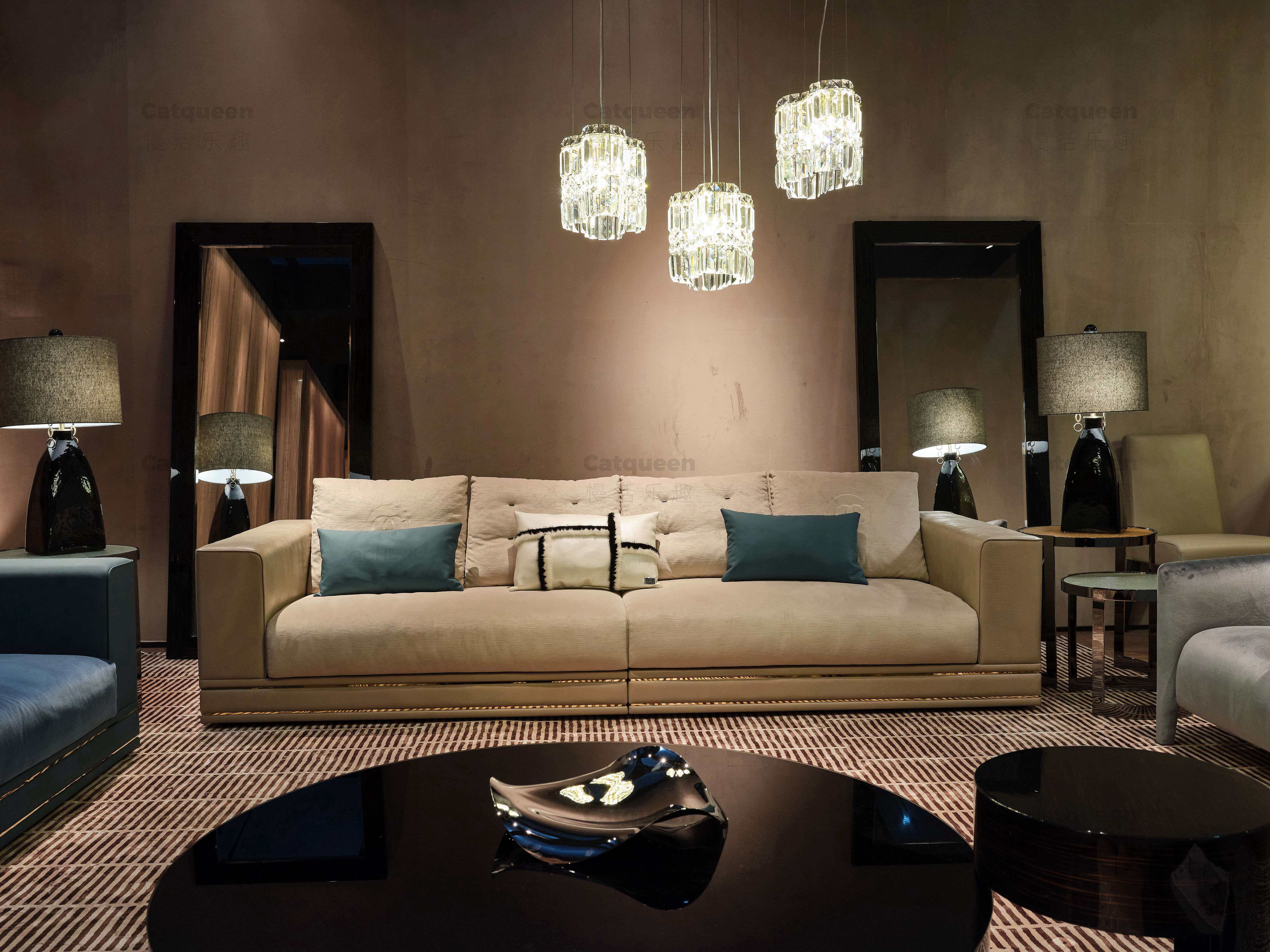 意大利fendi芬迪后现代轻奢简约布艺沙发别墅客厅多人皮布沙发