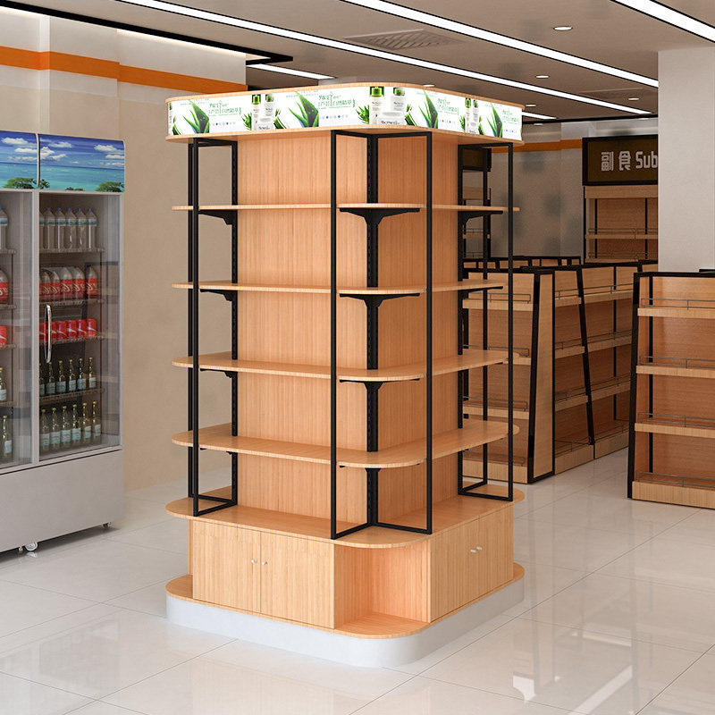 货架固泰隆钢木超市包柱围柱架零食酒品饮料展示架超市货架