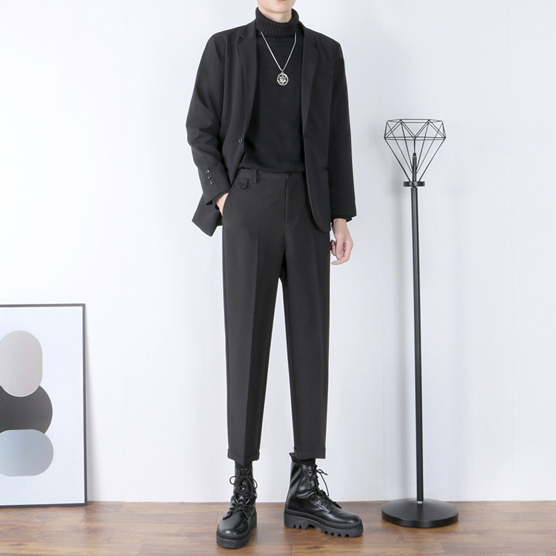 韩版西装暴徒外套男痞西服两件件套秋冬季男装西服