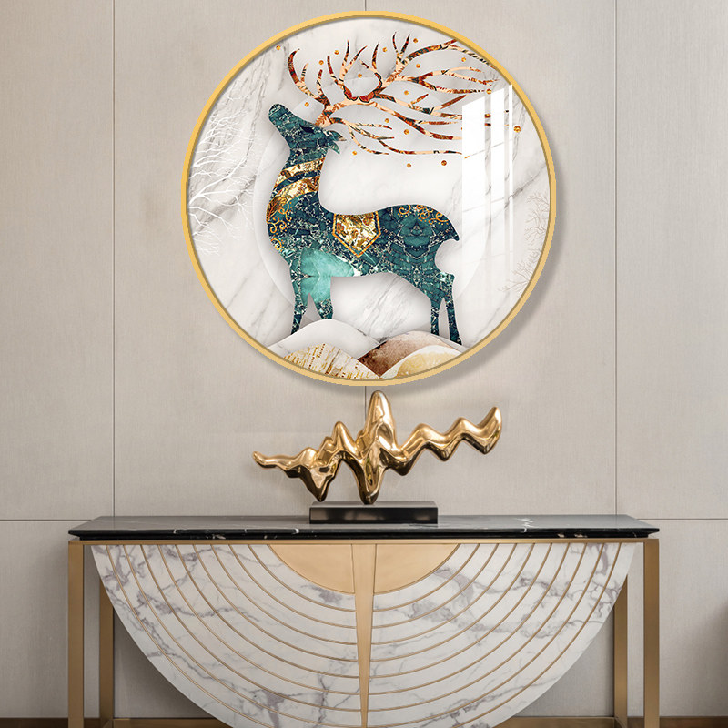 北欧圆形玄关装饰简约走廊过道尽头壁画单幅现代装饰画