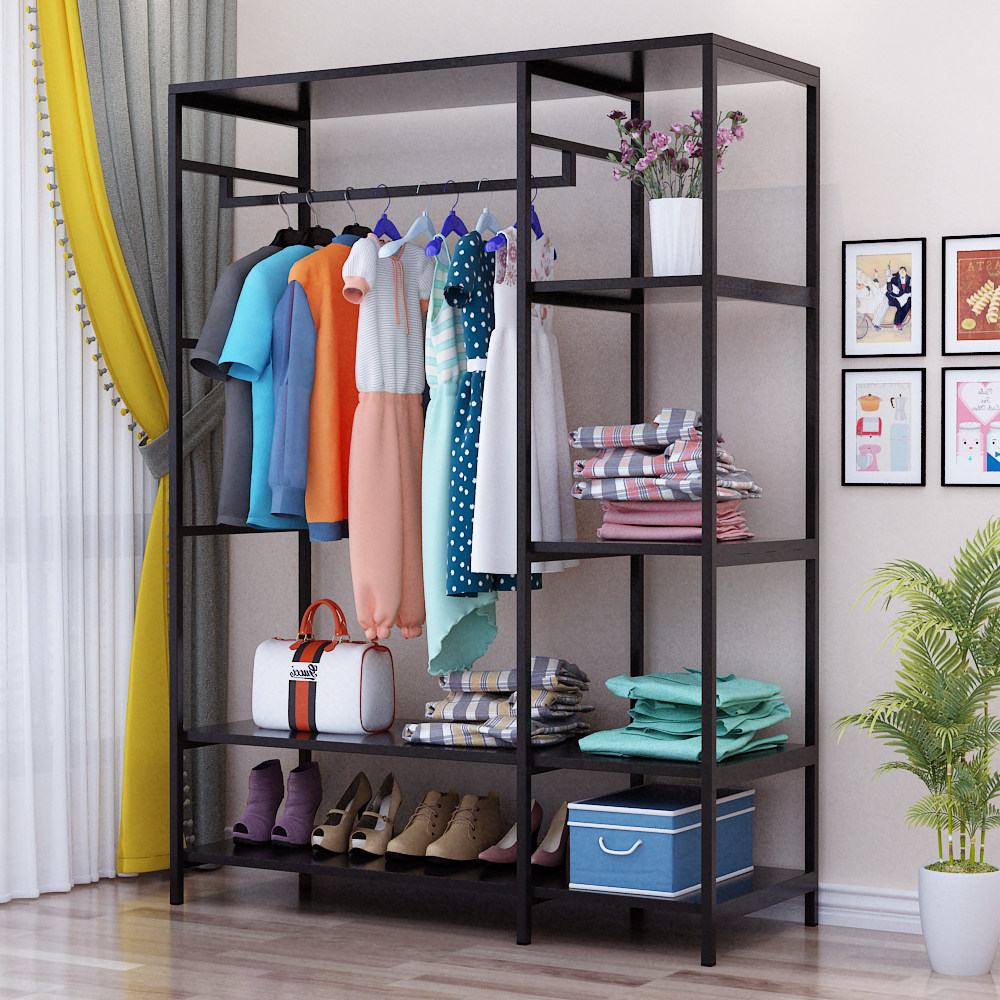 家用收纳简易落地衣帽架铁艺卧室衣架衣柜