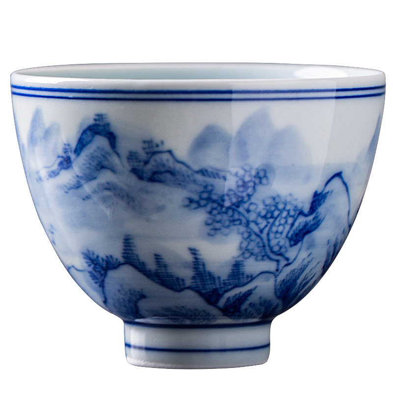 景岚手绘主人景德镇手工陶瓷青花瓷山水茶杯单杯釉茶杯