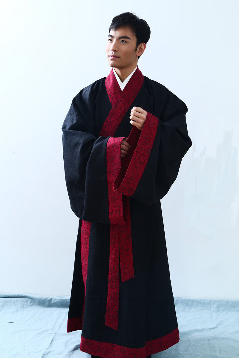 怀谷居汉男款直裾原创棉麻秦楚黑红春夏传统汉服定制