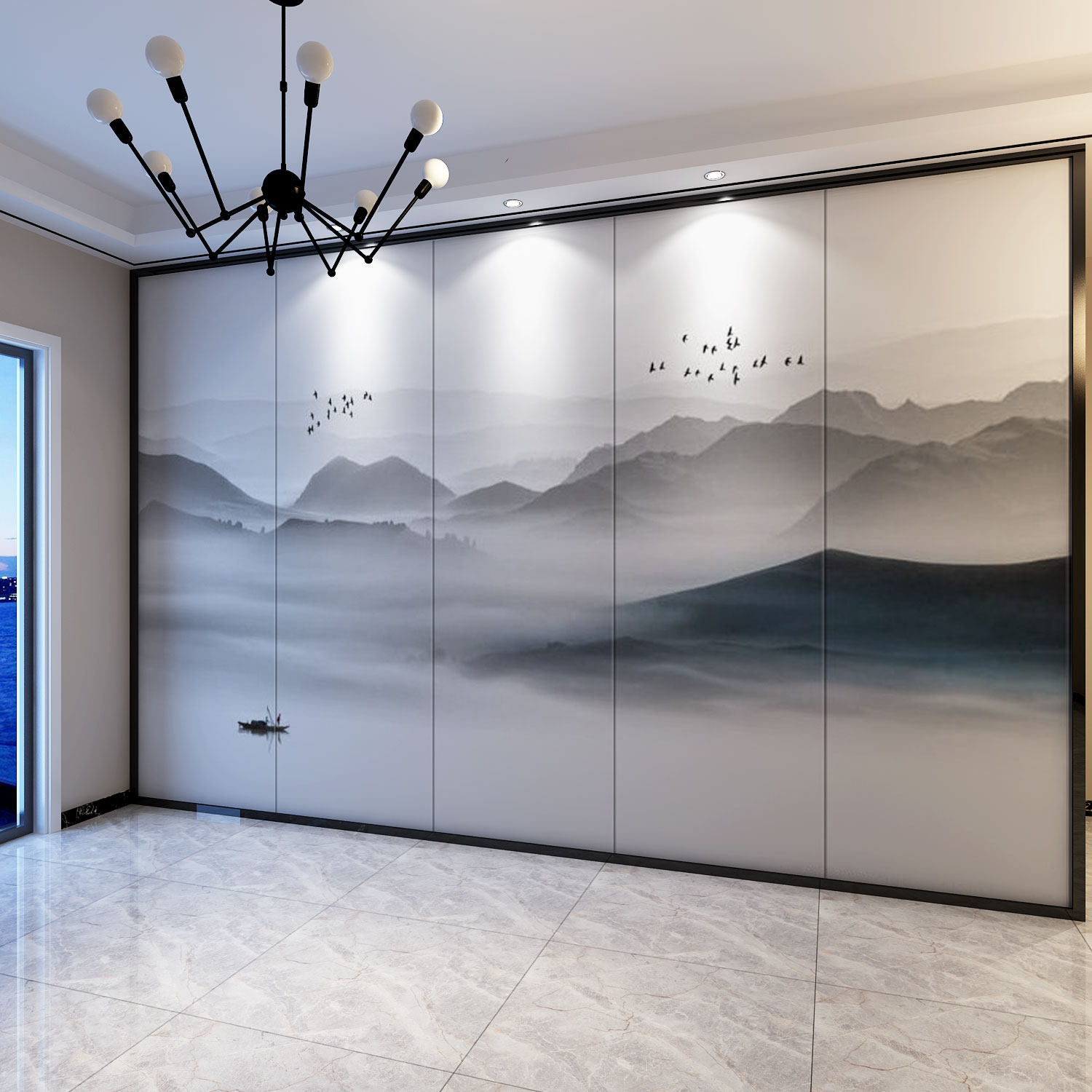 定制山水床头板卧室壁画沙发客厅电视印花中式背景墙软包