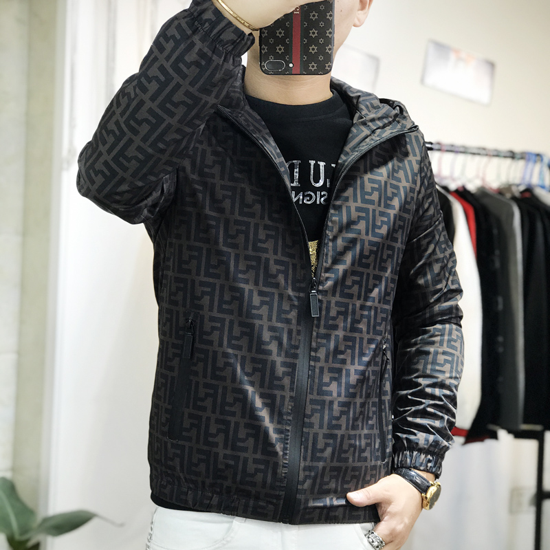 休闲印花连帽夹克潮流男大码欧洲站春季男士薄款潮牌春秋男装外套