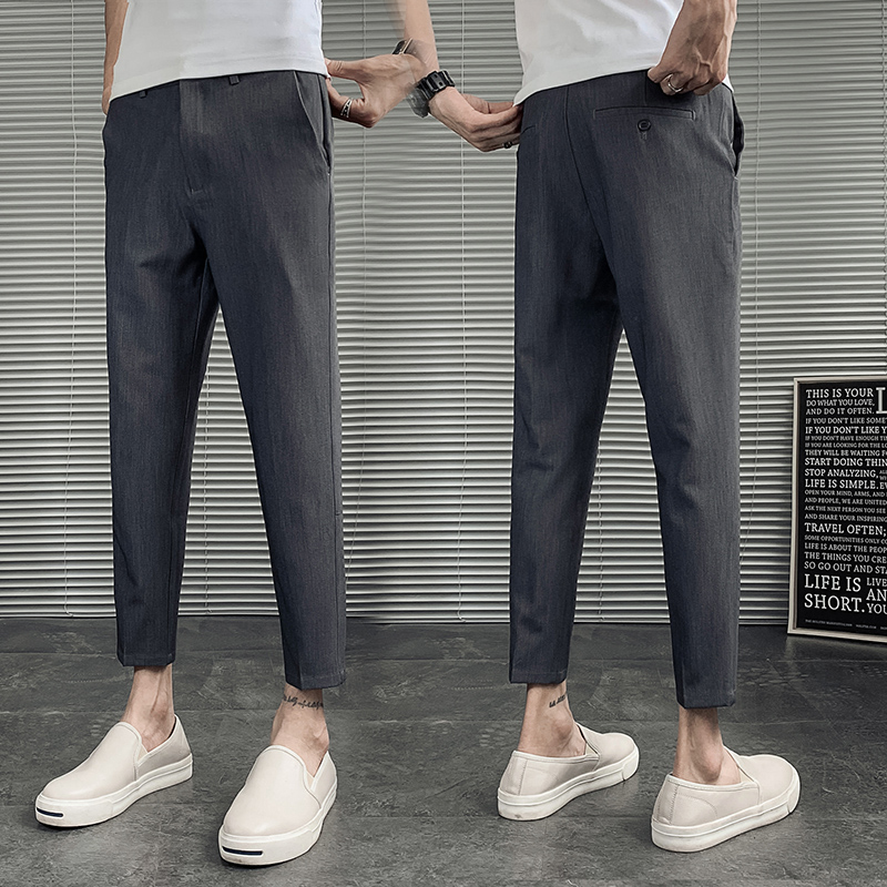 休闲裤春夏季长裤潮流痞帅垂感西裤韩版修身裤子男薄款小脚九分裤