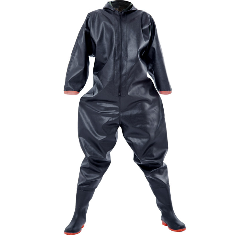 下水连体全身加厚防水衣裤带雨鞋抓鱼摸鱼涉水钓鱼服