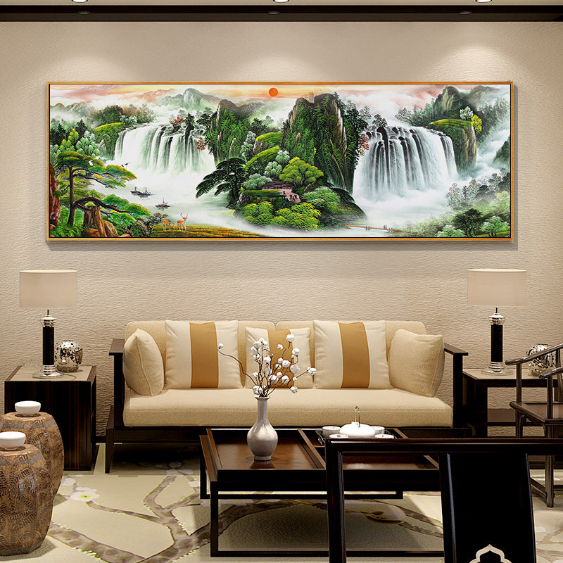 聚宝盆山水画风水靠山招财客厅装饰画办公室沙发背景现代装饰画