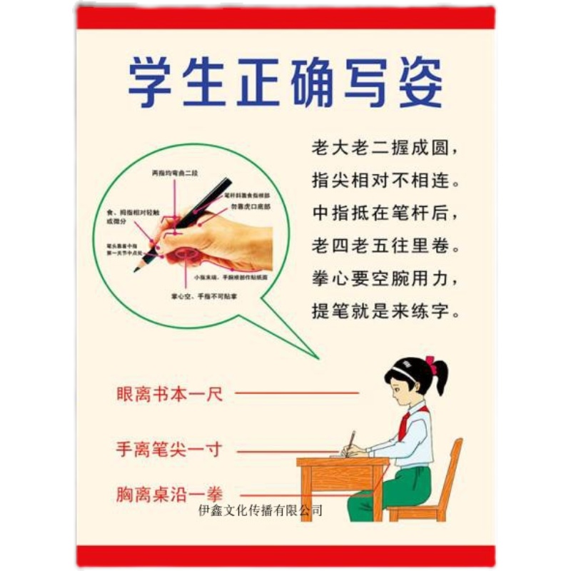 正确小学生握笔姿势儿童儿童书书法挂图kt坐姿写真