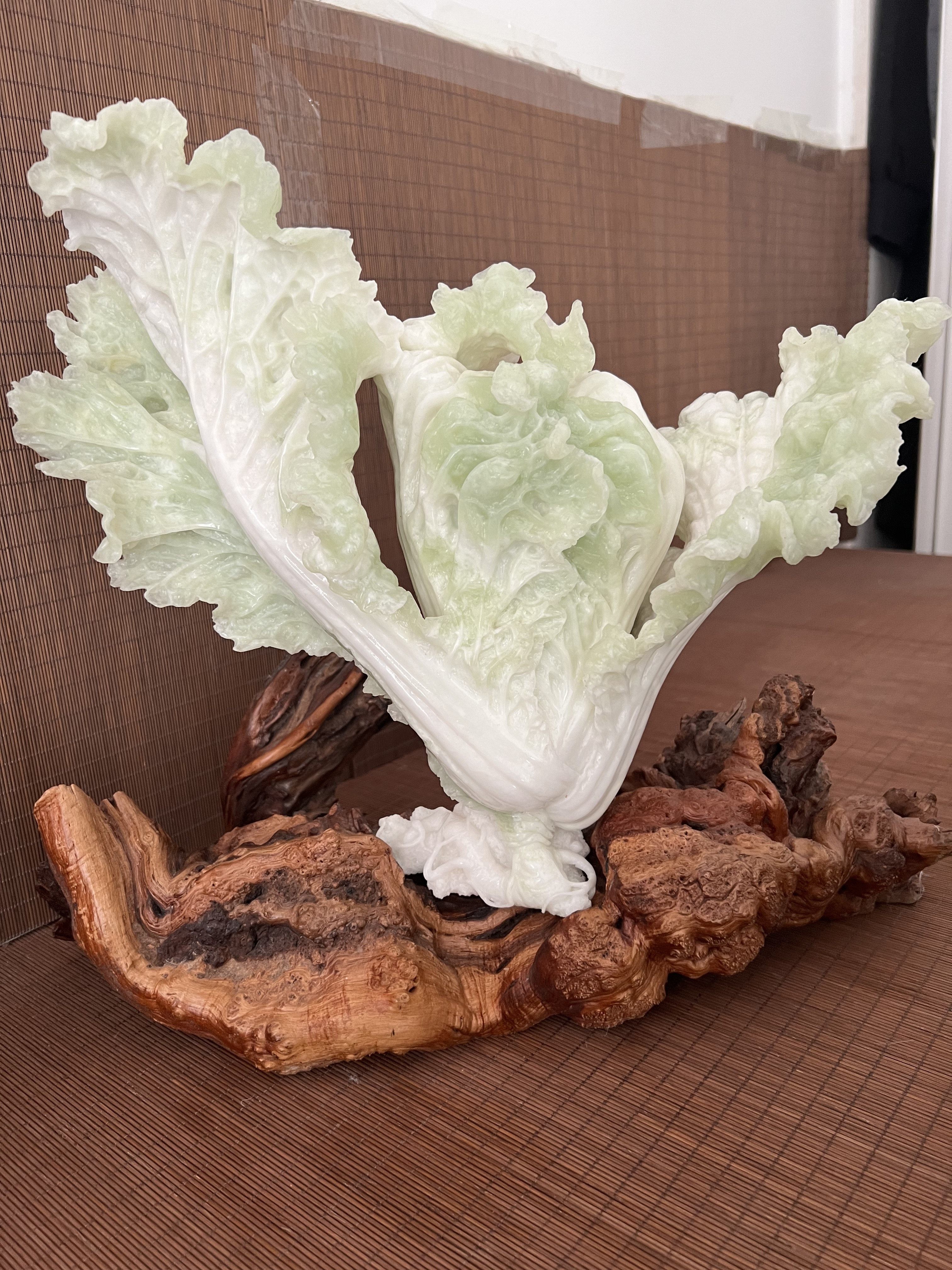 田园岫玉遇佰白菜高端玉石蔬菜写实摆件办公室珠宝奇石