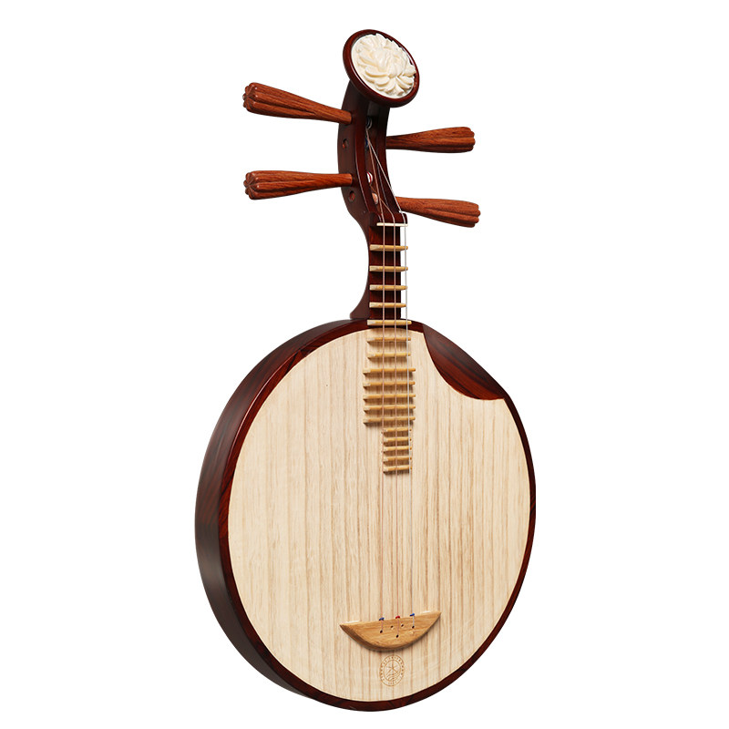 月琴星海乐器奥氏黄檀材质竹品花开富贵头饰酸枝月琴