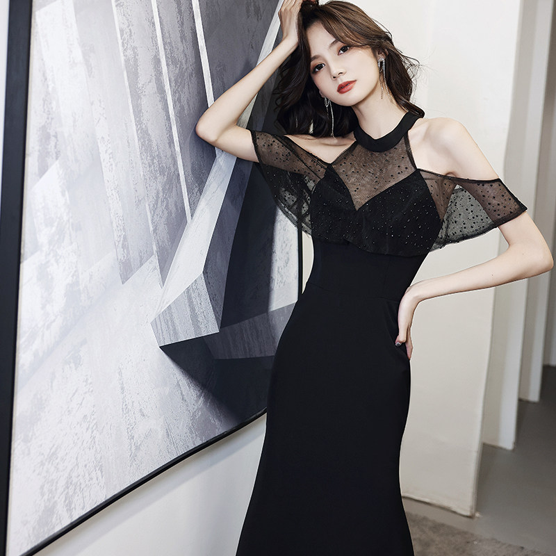 黑色晚礼服裙女宴会名媛气质气场性感女王鱼尾长款礼服