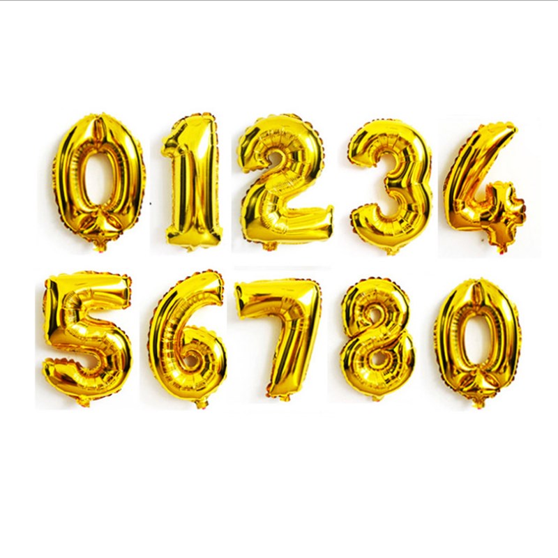 生日布置字母铝膜气球金色银色16寸数字气球宝宝派对装饰铝箔气球
