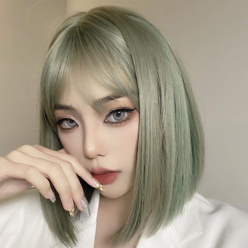灰绿色假发短发女整顶彩色挑染波波头潮色酷帅全头日常整顶假发