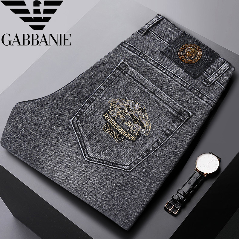 秋冬新款奇 阿玛尼 亚烟灰色牛仔裤男士高端潮牌韩版修身小脚弹力