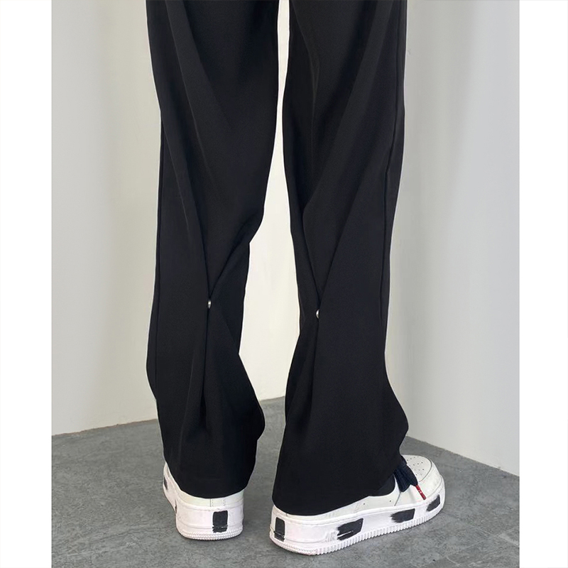 高街潮牌裤子男宽松直筒西裤休闲裤设计感小众韩版潮流暗扣喇叭裤