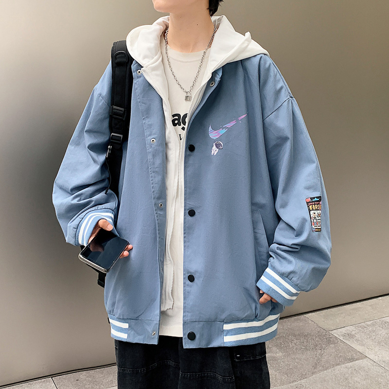 假两件外套男春秋vintage炸街痞帅夹克宽松韩版潮流秋冬加棉加厚