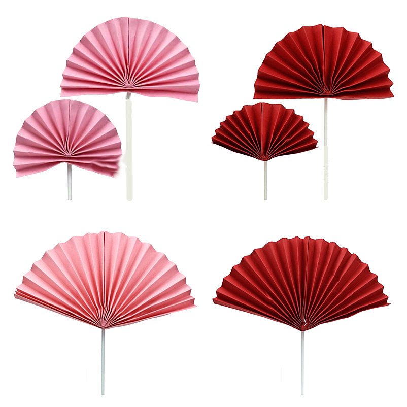扇子生日蛋糕装饰折扇大红半圆金色粉色圆扇蛋糕节日装扮用品