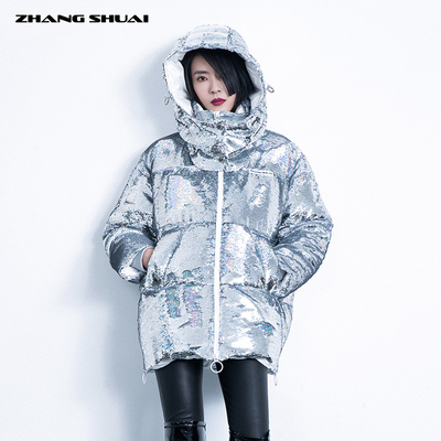 zhangshuai张帅原创秋冬亮片短款4818羽绒服