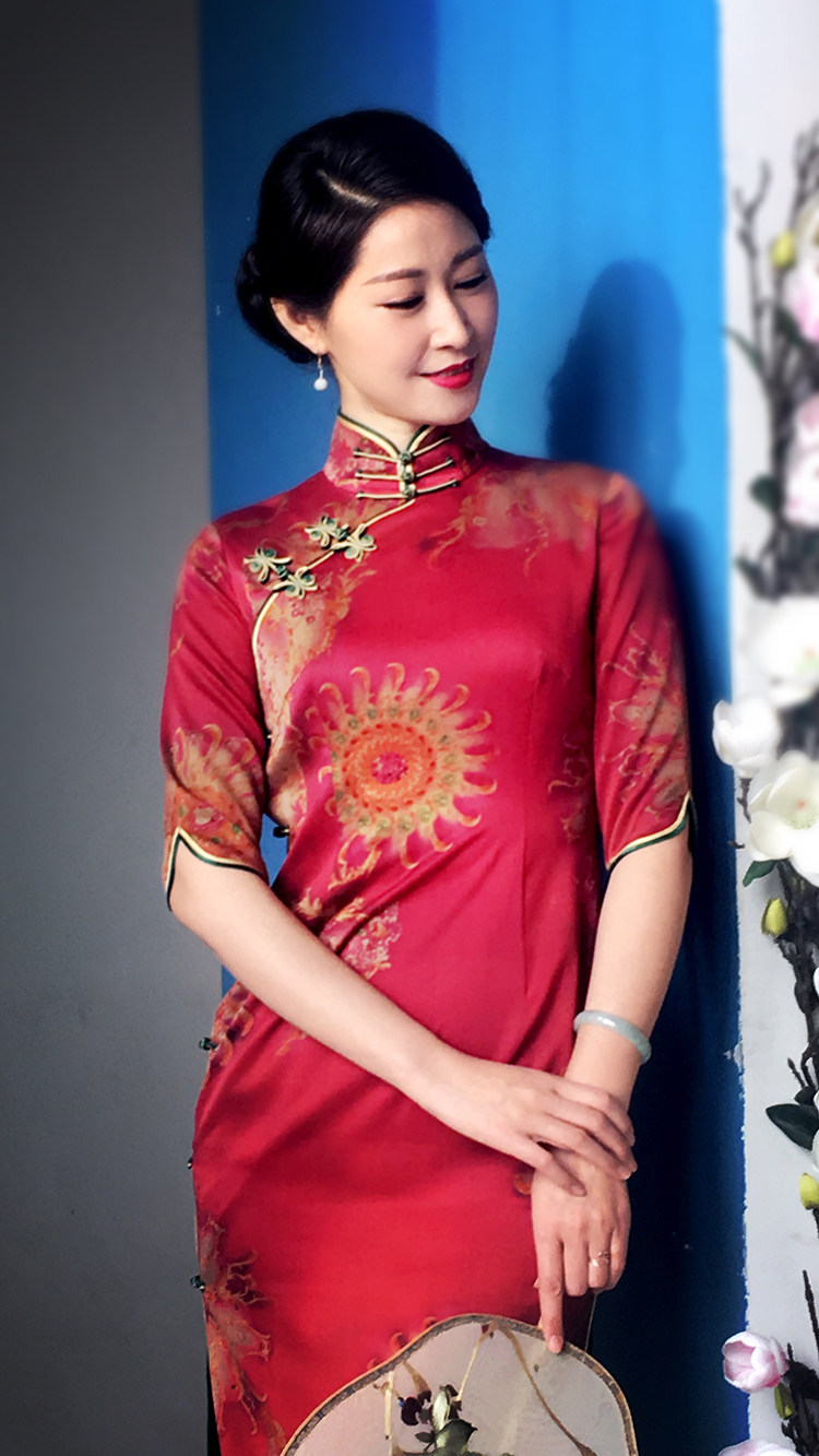 燕月海派经典海高领开襟旗袍定制工费专拍旗袍