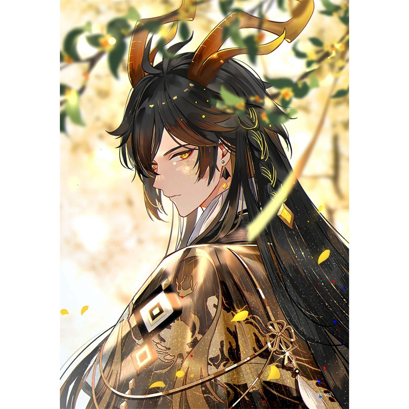 原神达达利亚钟离刻海报墙贴定制二次元动漫壁画现代装饰画