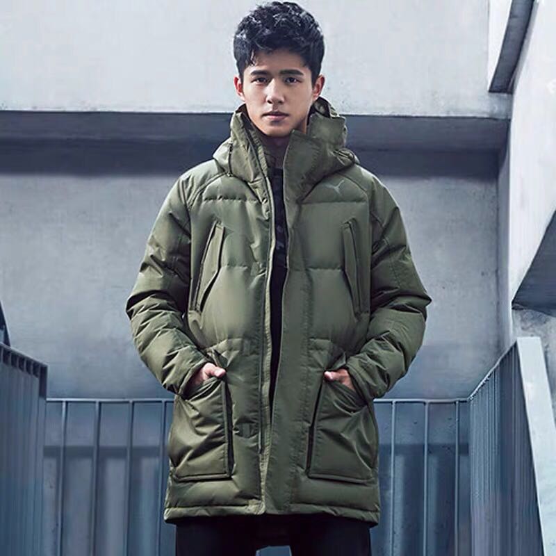 PUMA彪马 男子中长款加厚保暖大衣黑色连帽防风外套羽绒服 853633
