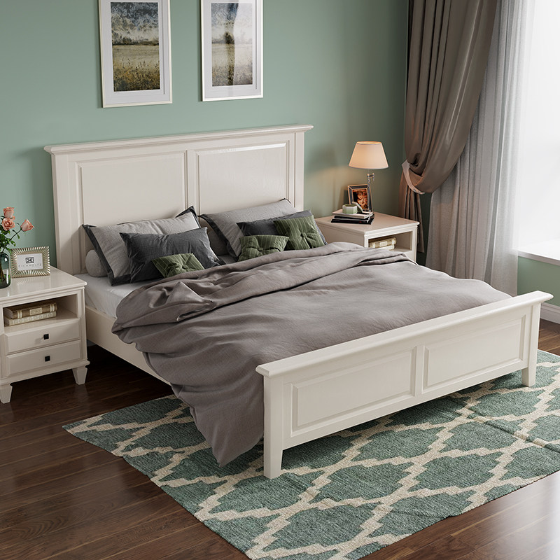 森趣白色美式木床主卧双人床1.5m1.8m现代实木床
