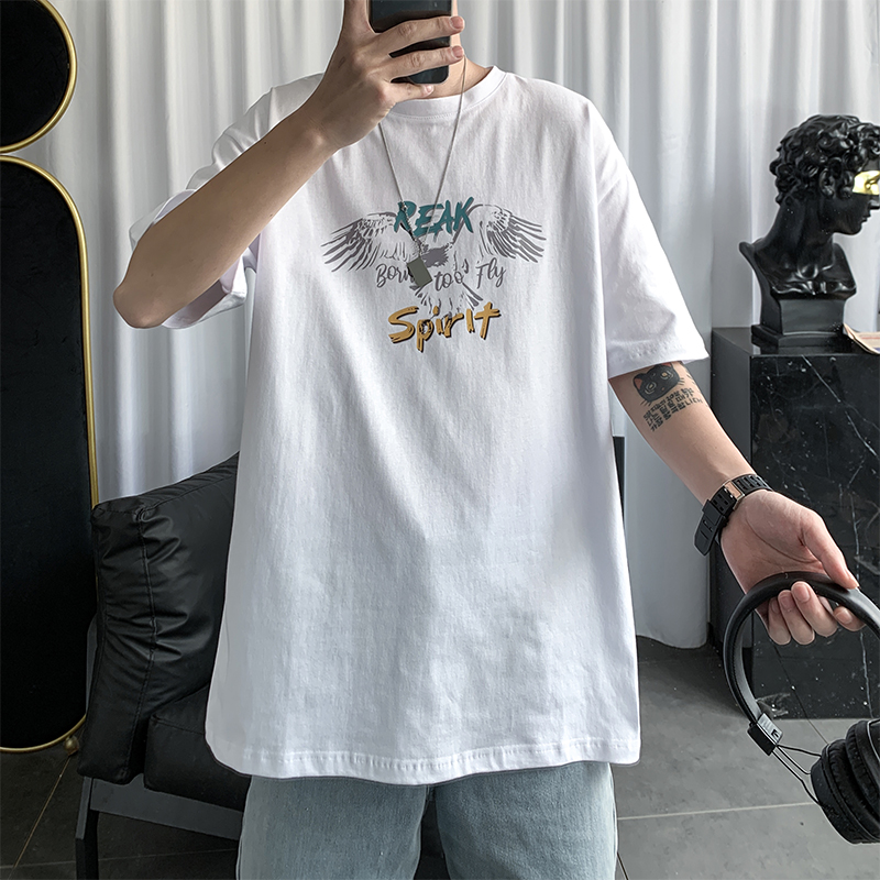 港风t恤男ins潮流百搭短袖男潮牌夏季宽松衣服设计感小众上衣美式