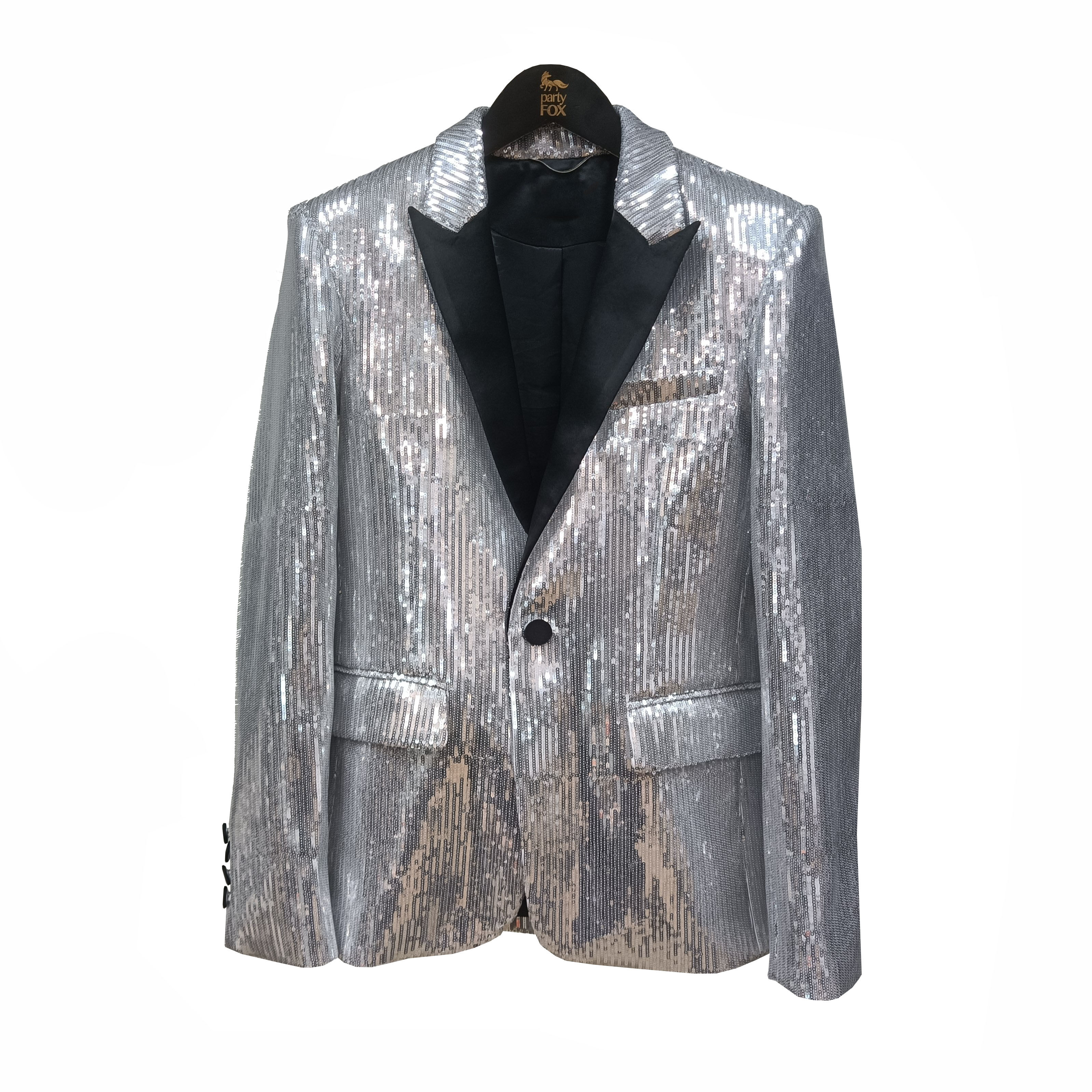 rokkihu法式复古slp权志龙吸烟银色亮片黑色亮面西服