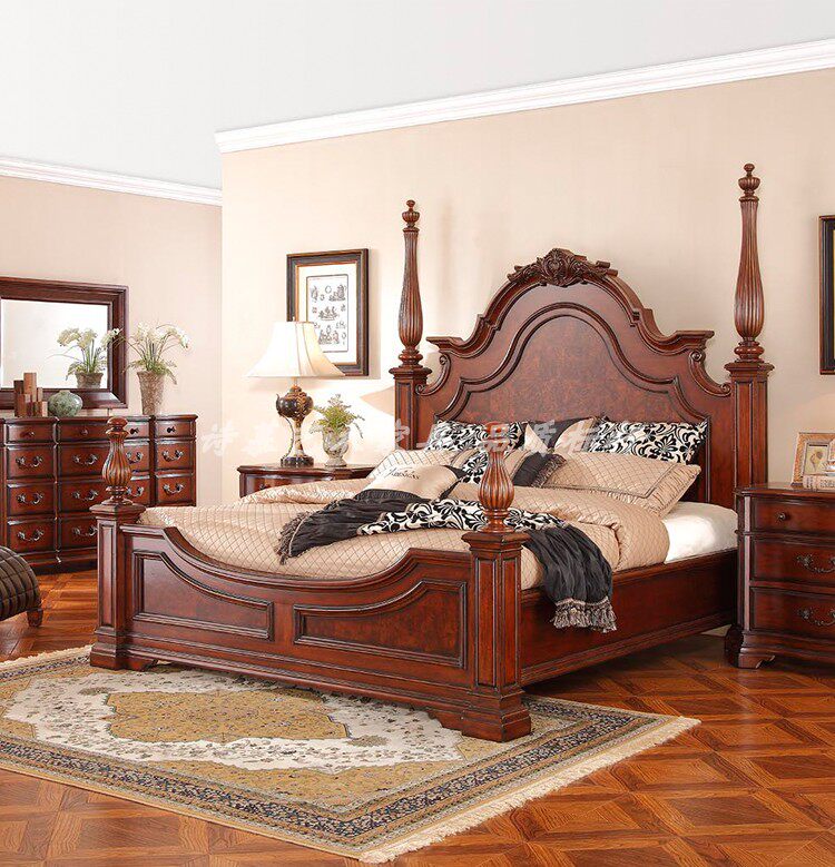 诗慕古典实木雕花双人床欧式罗马宫廷大床18米实木床
