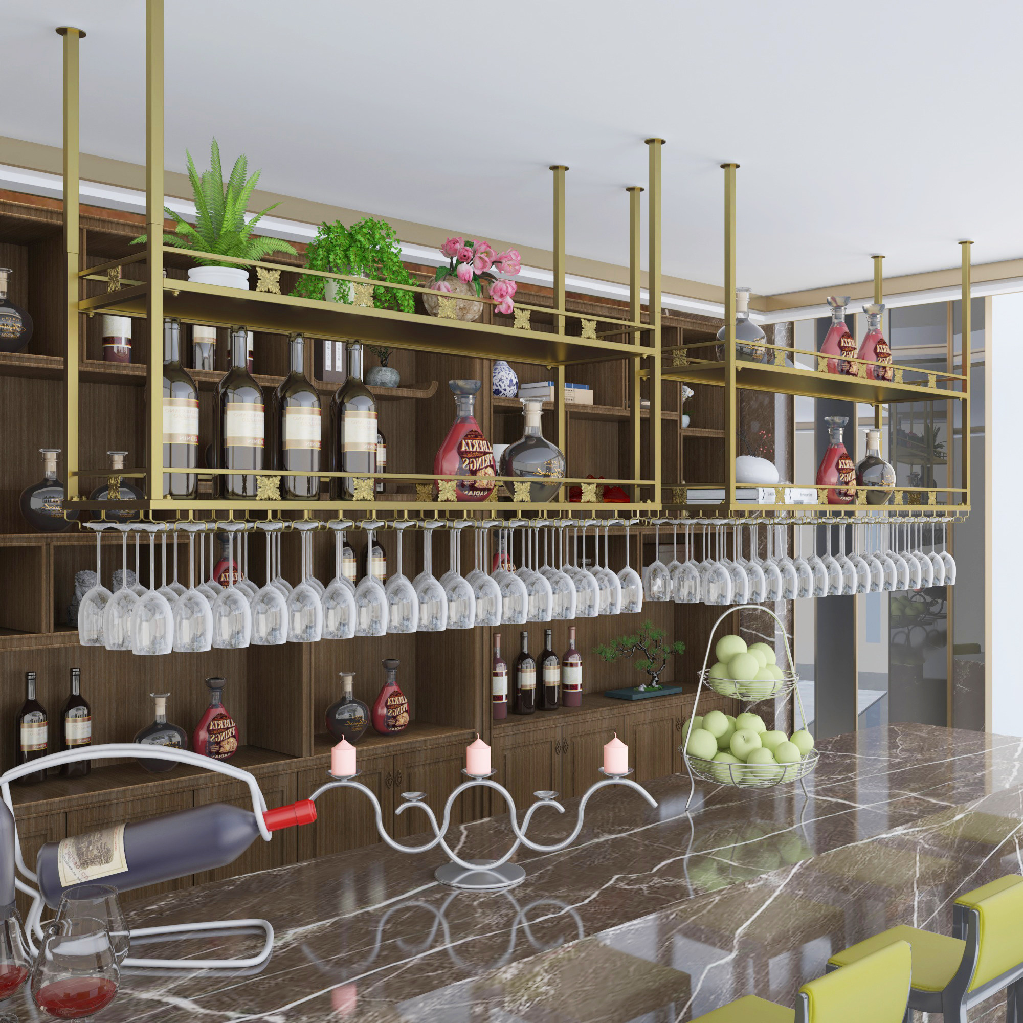 红酒酒吧双层酒杯倒挂创意吧台吊架悬挂酒柜酒架