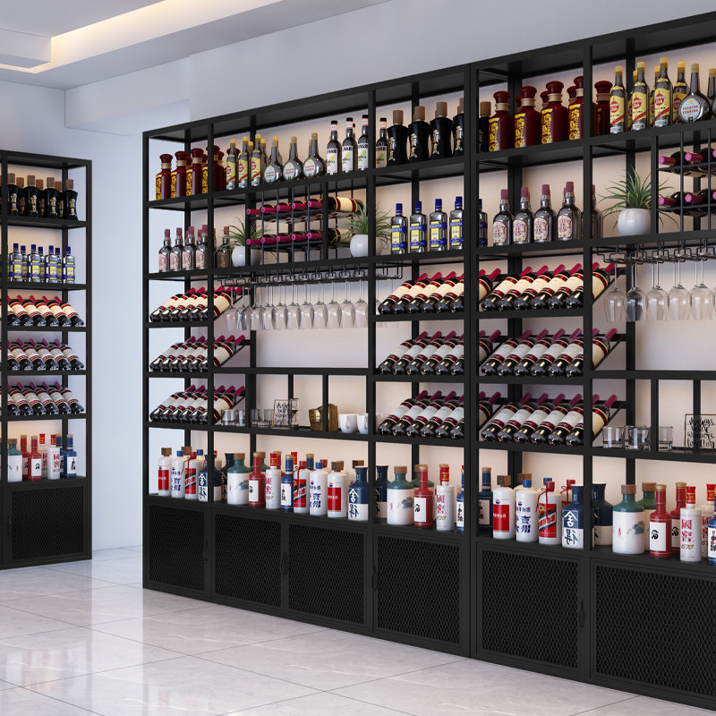 靠墙陈列红酒展示架落地多层酒柜铁艺葡萄酒架创意酒庄置物架装饰