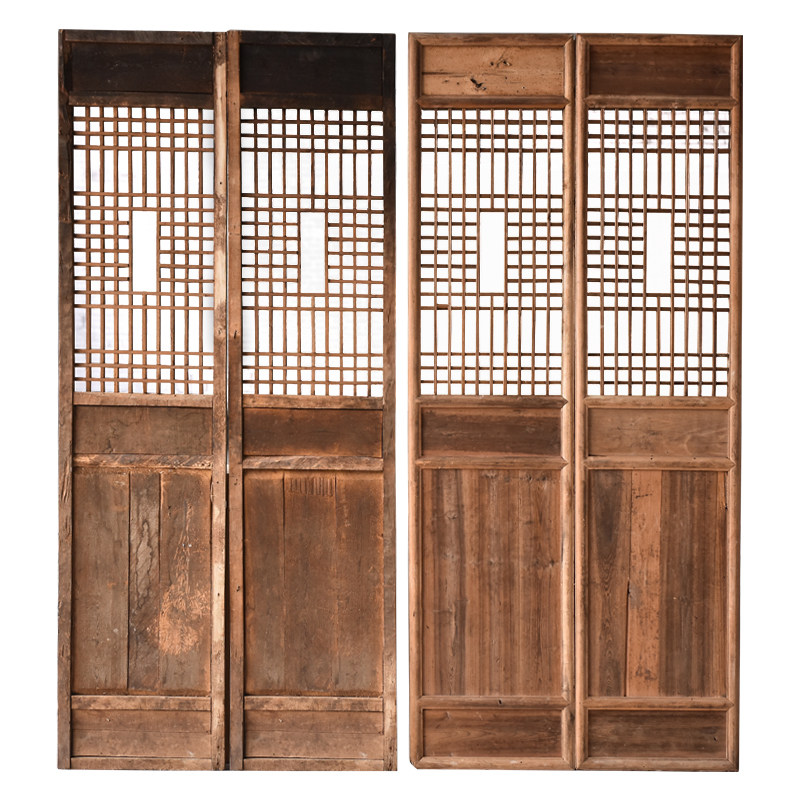 屏风木门隔断杉木4条竖条镂空透雕中式复古摆件