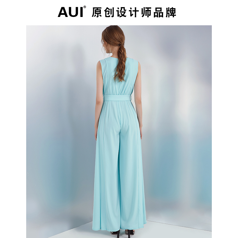 欧洲站法式薄荷绿无袖阔腿连体衣2022夏装新款垂坠感收腰连衣裤女