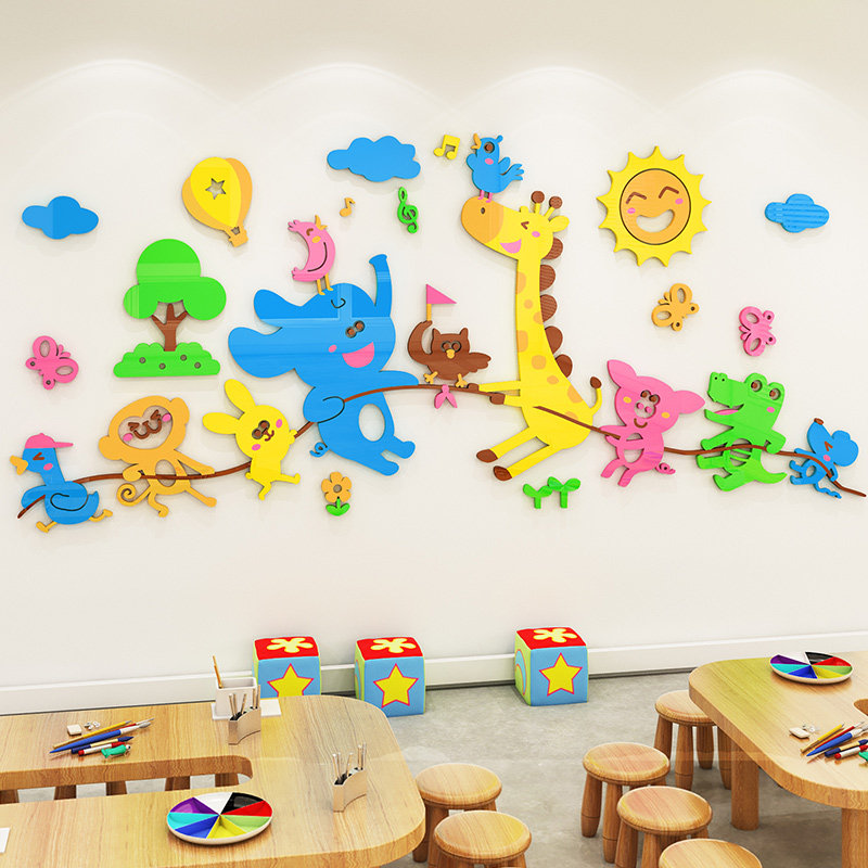 幼儿园墙面装饰卡通动物早教教室环创主题环境墙贴