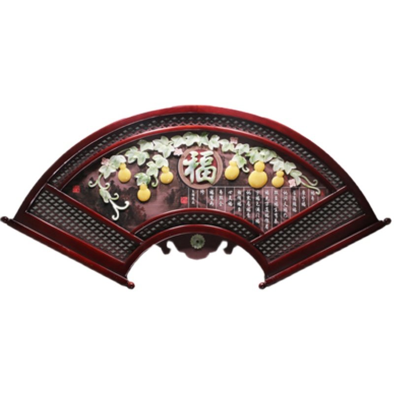 餐厅装饰画中式客厅挂画玄关实木扇形壁画立体现代装饰画