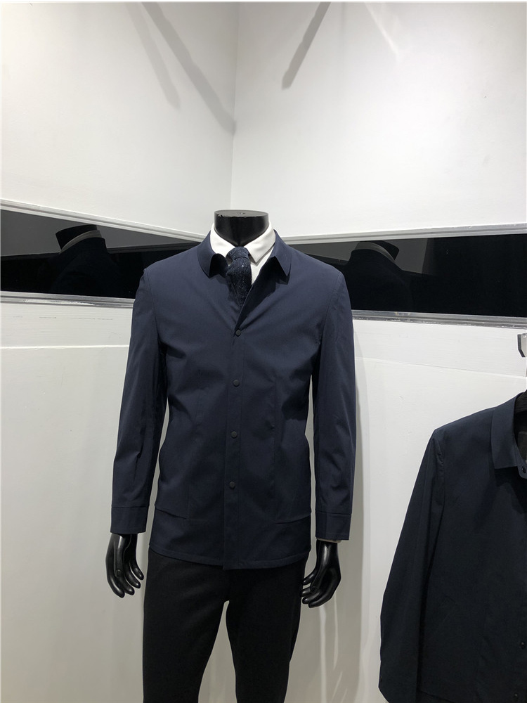 品牌派克服男士翻领商务短款风衣纯色微弹单排扣外套LENZON领佐