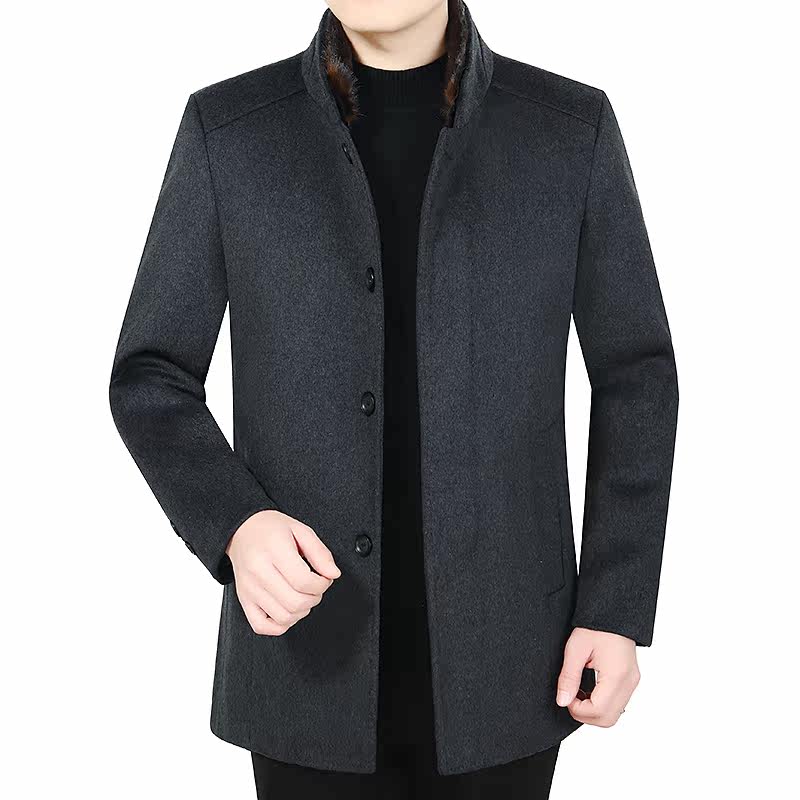 男装羊毛夹克男士休闲上衣中长款加厚40岁50中年爸爸冬季呢子外套