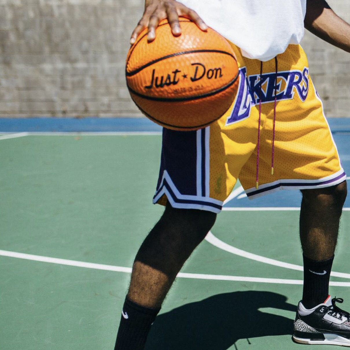 篮球justdon高街湖人复古球裤短裤网眼大码嘻哈休闲裤
