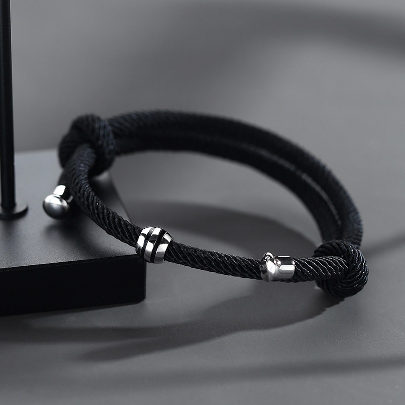 s925手链男潮简约单身个性绳手串男士编织手绳手链