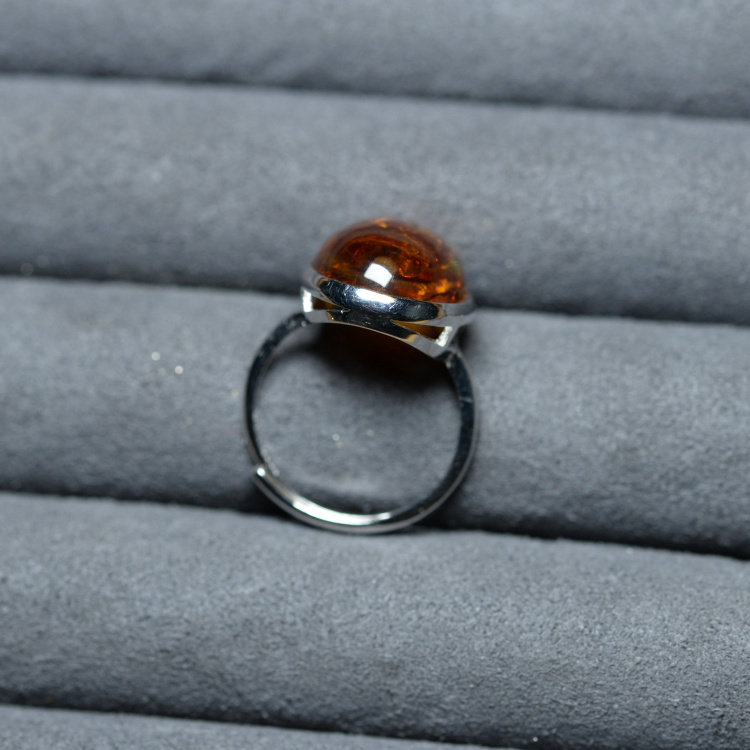 天然原石植物花瓣黄花瓣琥珀花珀银托s925简约戒指