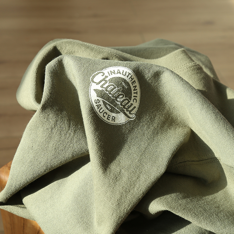 重磅草绿色 原创自制胸章印花T恤纯棉日系简约小众设计感短袖男女