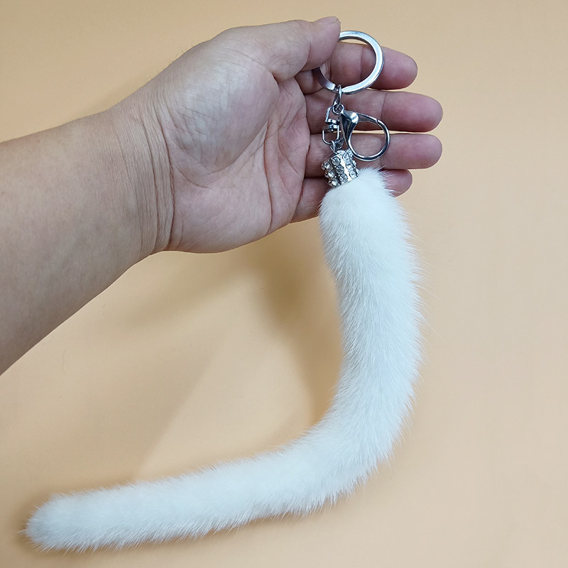 精品白色水貂毛尾巴挂件真毛貂尾貂绒皮草男女包包饰品汽车钥匙扣