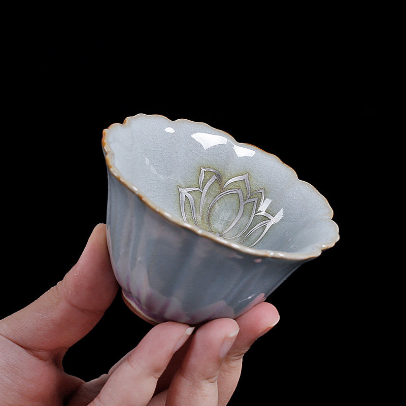 天青汝窑主人杯单杯开片可养冰裂功夫小茶杯陶瓷茶杯